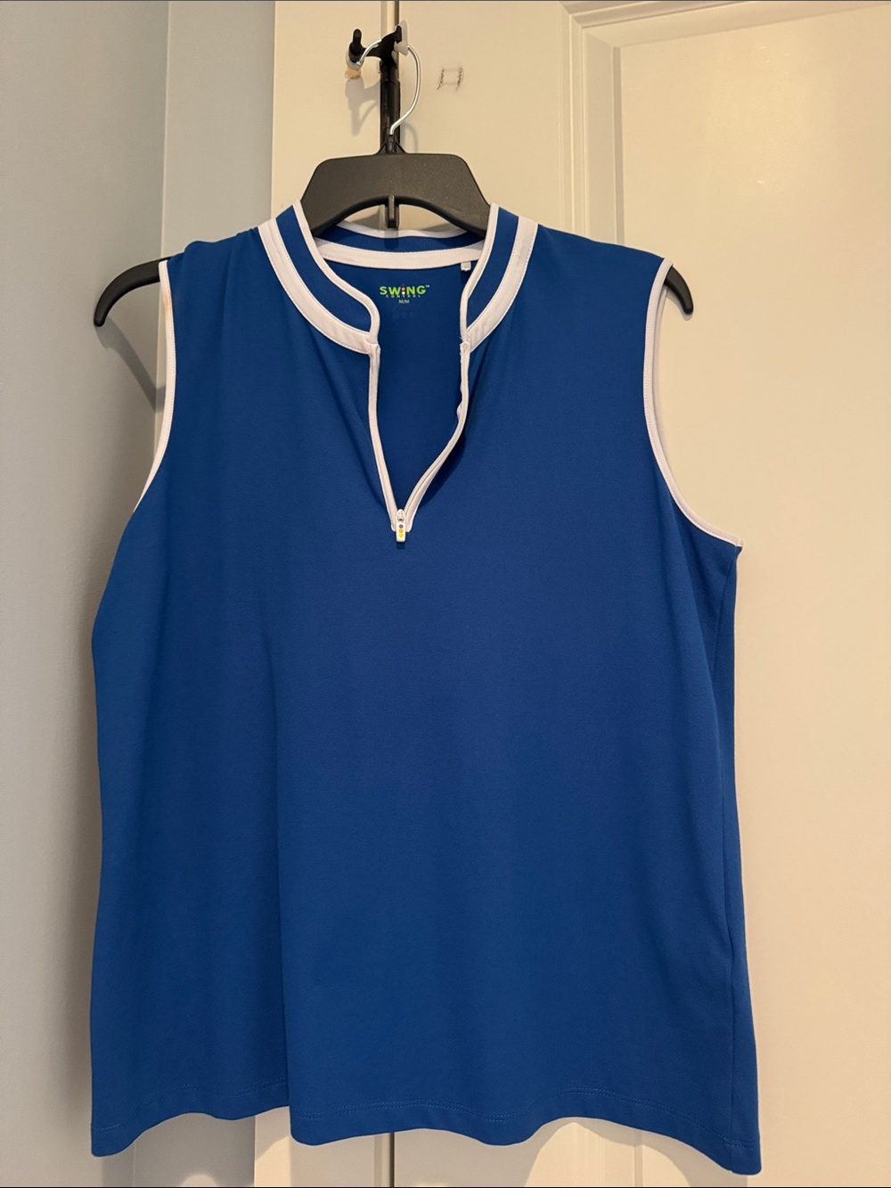 Performance Sleeveless Polo Tank in Royal Blue and White